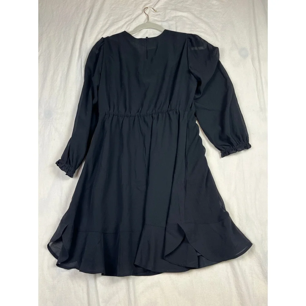J.Crew Black Chiffon Ruffle Hem Mini Dress Long Sleeve BY478 BK0001 Womens 4 - Picture 8 of 10